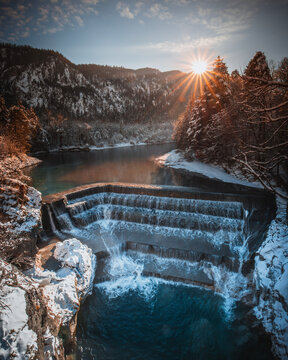 Lechfall Waterfall in Bavaria Germany during Winter