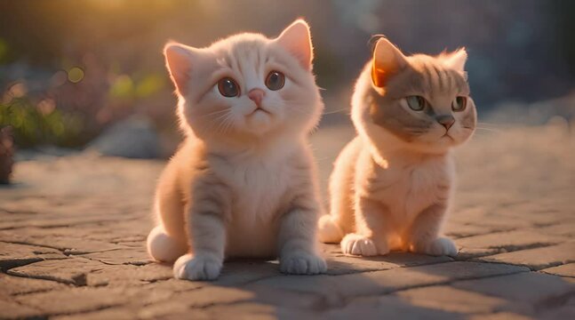 a cute adorable baby cat generative ai rendered in the style of children-friendly cartoon animation fantasy