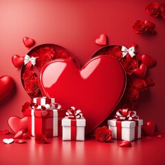3D Rendering Heart on a pink background. Happy Valentine's Day Banner