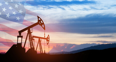 The change in oil prices caused by the war. Oil price cap concept. Oil drilling derricks at desert...