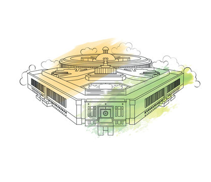 illustration of Indian Parliament and Sansad Bhavan building in Central Vista. World tourism day