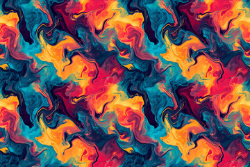 A mesmerizing blend of swirling liquid colors creates a psychedelic and abstract visual experience reminiscent of the 1960s art seamless pattern. - obrazy, fototapety, plakaty