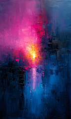 Abstract background painting with vivid colors and splashes of paint on canvas.