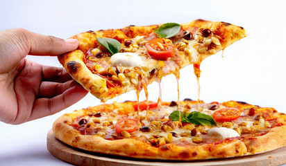 person hand holding pizza
