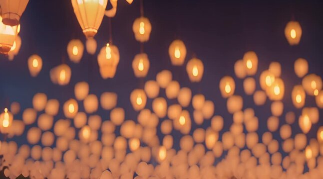 A large group of chinese flying lanterns. Chinese lanterns in the night sky