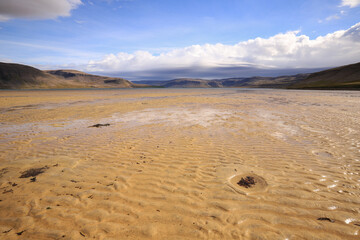 rippled sand beach at low tide in Iceland