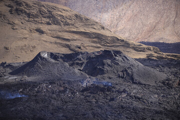 steaming volcano crater Fagradalsfjall in Iceland