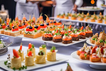 Obraz na płótnie Canvas Culinary delight. A lavish buffet spread, perfect for celebrations and parties. Elevate your event with this exquisite catering food concept. Bon appétit.