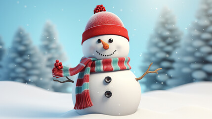 An_adorable_snowman_wearing_a_top_hat_and_a_colorful