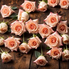 Obraz na płótnie Canvas Beautiful Pink roses on wooden background