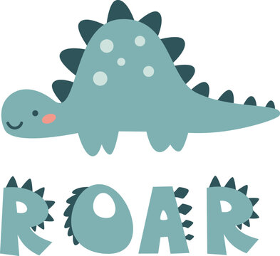 Vector children's illustration. Cute dinosaur and the inscription ROAR. Print for children's products . Vector illustration