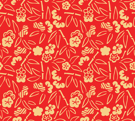 Japanese Cute Flower Leaf Motif Vector Seamless Pattern