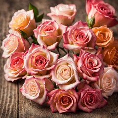 Naklejka premium Beautiful Pink roses on wooden background