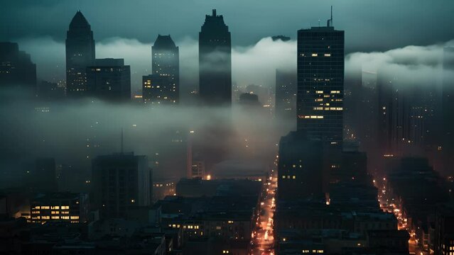 Fog City A lament over the loss of clean air in urban areas, as a dense and suffocating fog looms over the city.