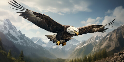 Majestic Eagle Soaring over Mountain Range