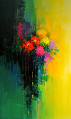 Colorful abstract painting with flowers as background. Digital art painting.