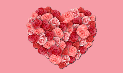 bouquet of pink roses, pink flower heart