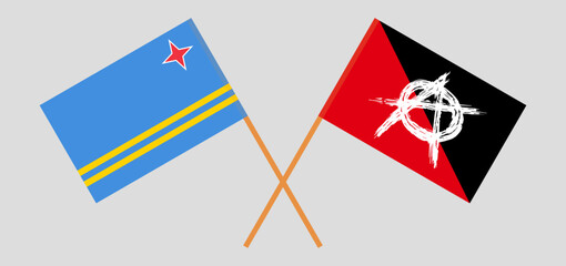 Crossed flags of Aruba and anarchy. Official colors. Correct proportion