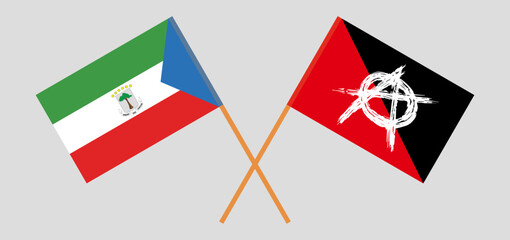 Crossed flags of Equatorial Guinea and anarchy. Official colors. Correct proportion