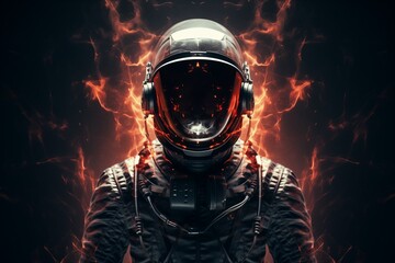 Person in space suit with dark synth style