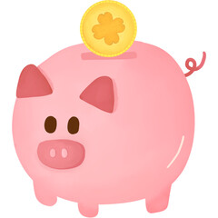 Pink piggy bank, watercolor style. isolated on transparent background