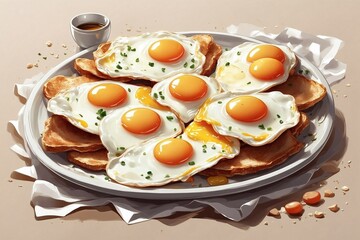 Fresh fried eggs and toasts gor healthy breakfast