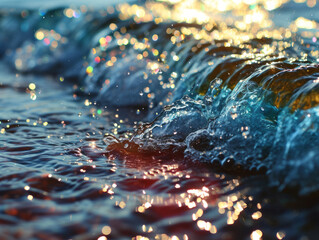 Rocky sea shore with splashes of water