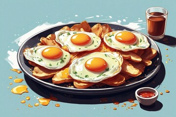 Fresh fried eggs and toasts gor healthy breakfast