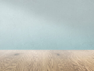 緑の壁とナチュラルで茶色い木目の床の背景画像素材、淡い影が入った壁とフローリングのバックグラウンド