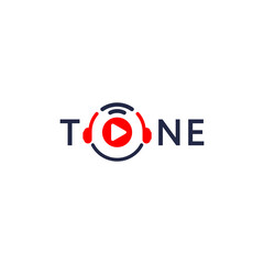 Tone logo with play button. music logo. headphone logo