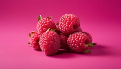 Raspberries group isolated on pink background 