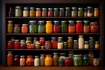 Pantry stocked with a variety of international food products and spices, Generative AI
