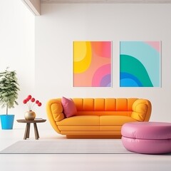 modern living room with sofa and colorful painting