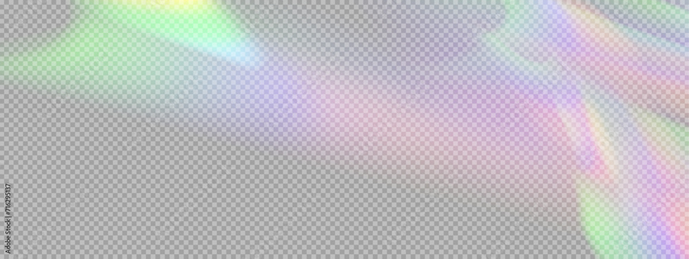 Poster rainbow light prism effect, transparent background. crystalline glare leakage reflection. abstract b