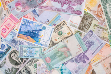 Banknotes of different countries . elements of history