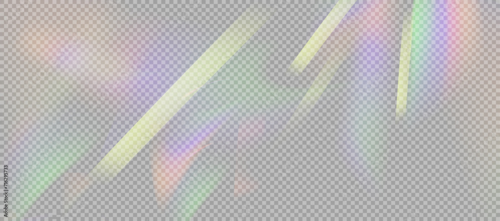 Poster rainbow light prism effect, transparent background. crystalline glare leakage reflection. abstract b