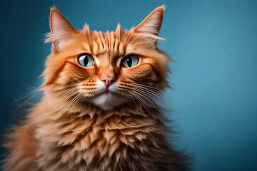 Fototapeta premium A cat peeks out curiously from behind a blue background. Curious cat on a transparent background 