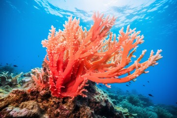 Fototapeta na wymiar Dive Into The Ocean Revealing Peachyorange Coral Formations For Underwater Coral Reef