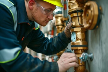 Gas Distribution Worker Conducting Routine Maintenance On Gas Meter Due To A Leak
