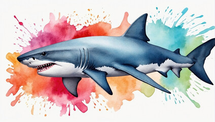 Abstract colorful brush stroke watercolor shark. AI generated
