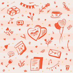 Valentine's Day Pattern Love Symbol Handdrawn Illustration