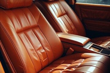 Exquisite close-up view of luxurious cars premium drivers seat in high-end vehicle interior. - obrazy, fototapety, plakaty