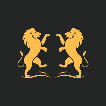 Horse Standing, Lion Standing Up Logo Design, silhouette illustration, Two heraldic rampant lion silhouettes