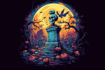Halloween tombstone illustration. Generative AI