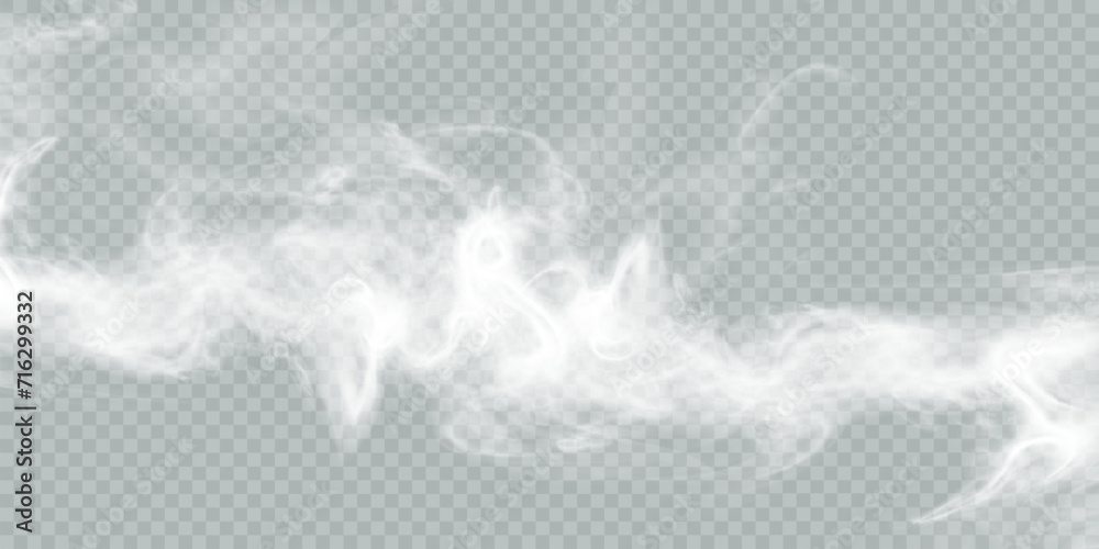 Poster Fog or smoke isolated on transparent background with special overlay effect. White vector smoke cloudiness, fog or smog background. Vector