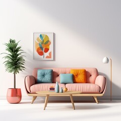modern living room with sofa and colorful painting