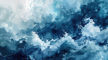 Abstract watercolor background with various shades of blue like waves in the ocean