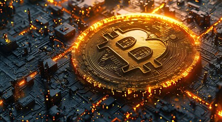 Gold Bitcoin Cryptocurrency wallpaper.  Cryptocurrency mining. Digital currency wallpaper generated by ai