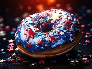 Donut with candies and stars on independence day
