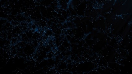 Internet of things connection science effect. Blue digital network plexus blockchain technology connecting dot abstract on black background